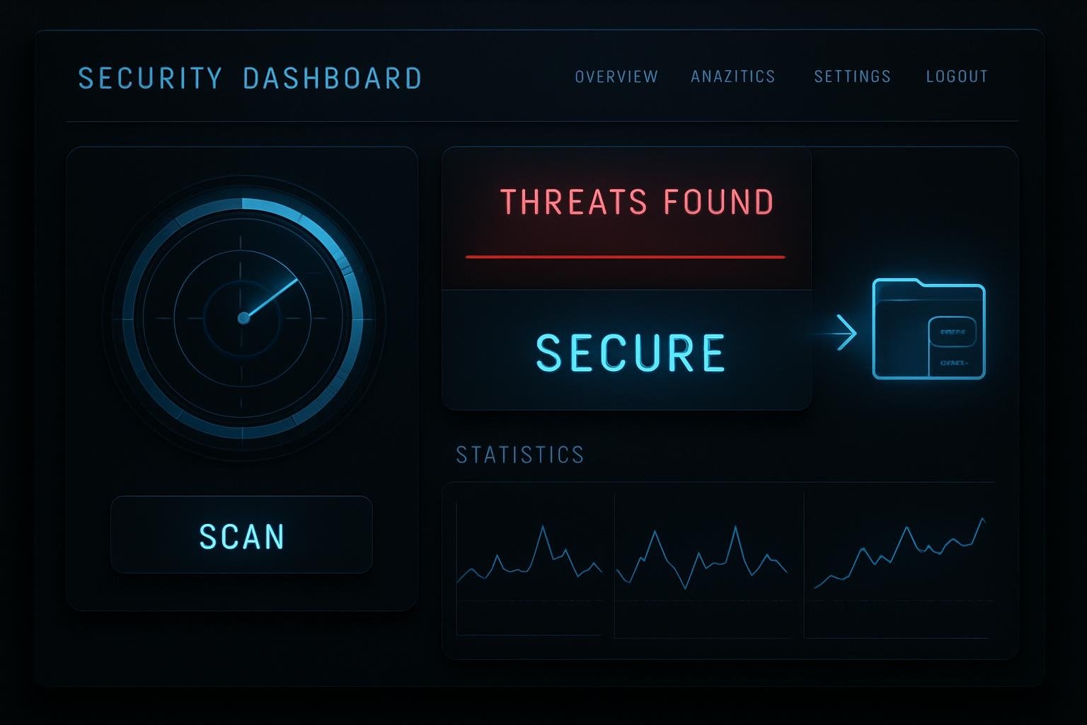 Sicherheits-Dashboard mit Statuswechsel von "Bedroht" zu "Sicher"