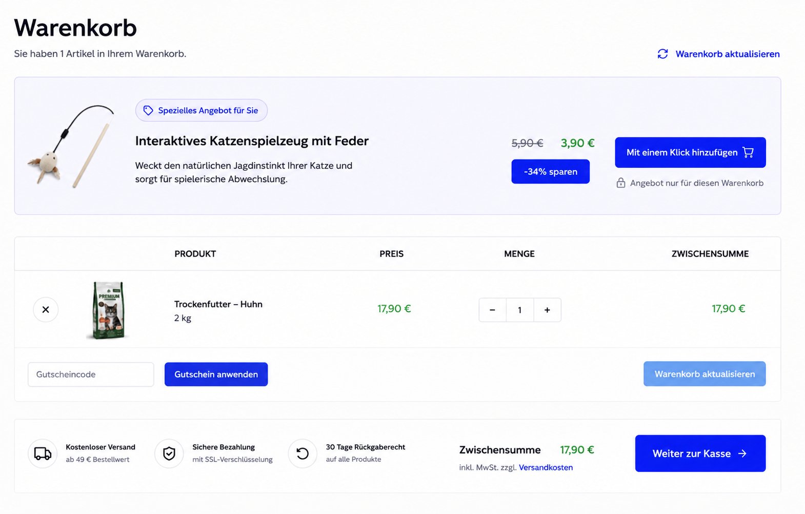 Beispiel für Warenkorb Upsells